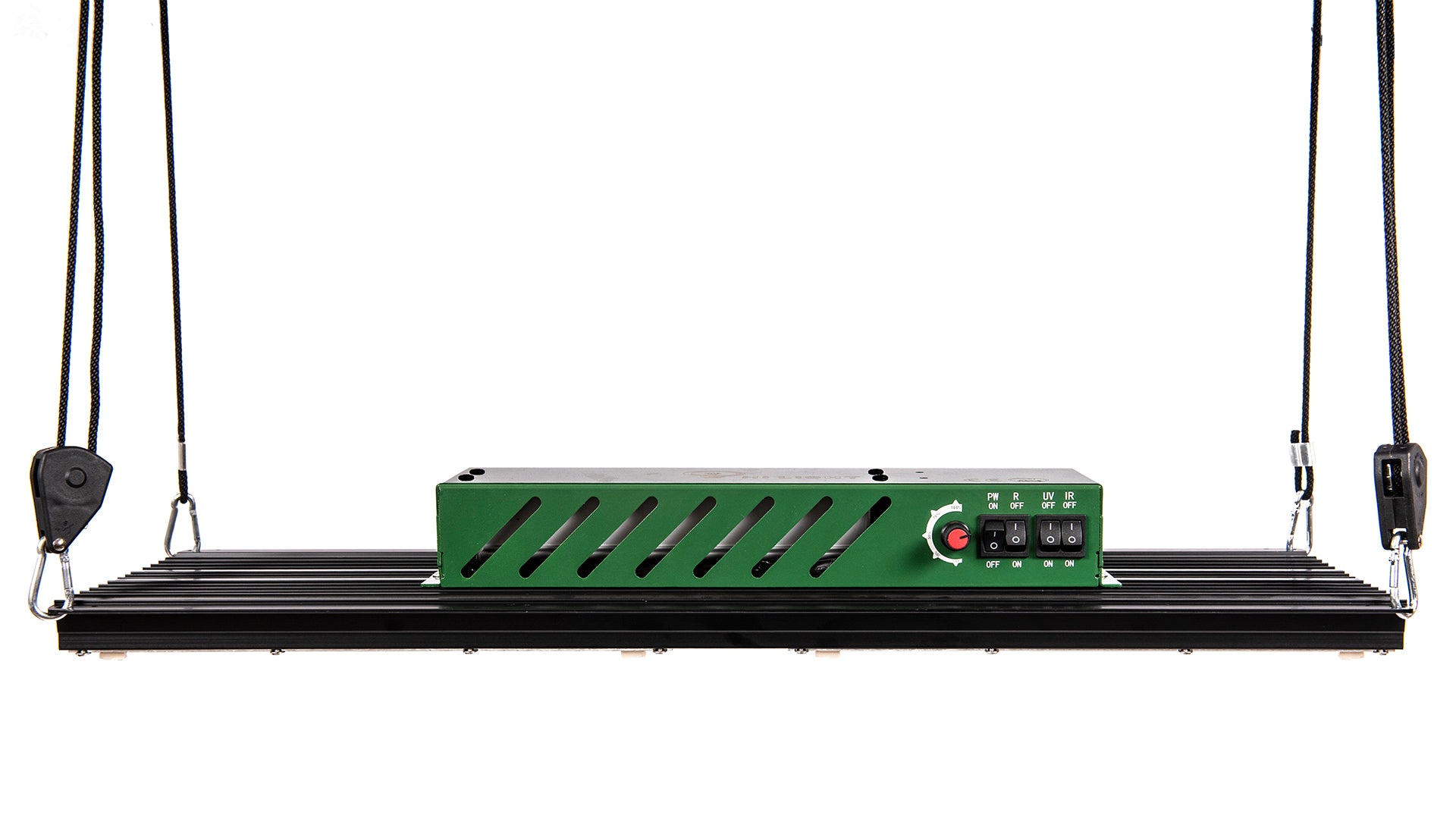 Panel sterowania lampy Hi Light 240W – widok z przodu, zamontowana na linkach regulowanych z haczykami